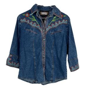 Vintage Collection Western Embroidered Denim Shirt Size Medium